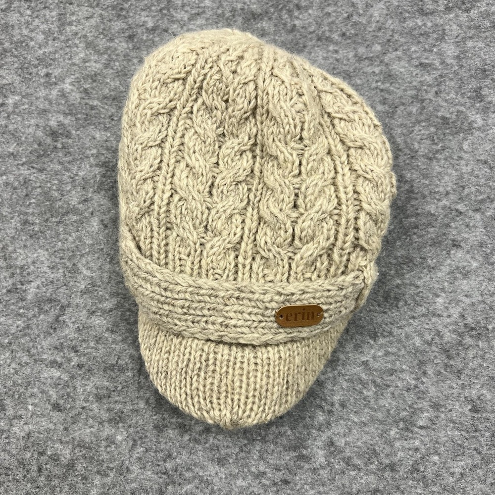 Erin Knitwear Beanie Hat Womens One Size Beige Wool Cable Knit Visor Ireland